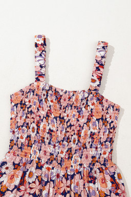 Black Floral Square Neckline Stretch High Waist Jumpsuit