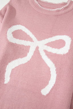 Pink Sweet Bow Drop Sleeve Round Neck Sweater