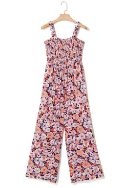 Black Floral Square Neckline Stretch High Waist Jumpsuit