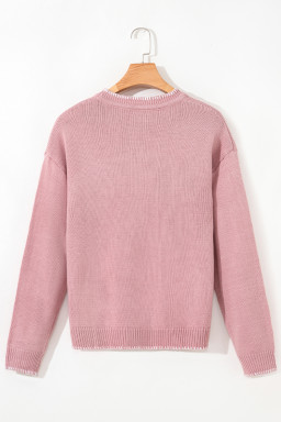 Pink Sweet Bow Drop Sleeve Round Neck Sweater