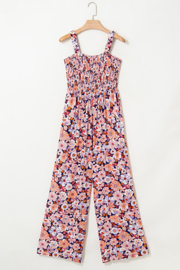 Black Floral Square Neckline Stretch High Waist Jumpsuit