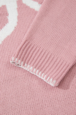 Pink Sweet Bow Drop Sleeve Round Neck Sweater