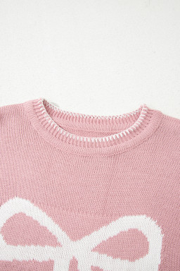 Pink Sweet Bow Drop Sleeve Round Neck Sweater