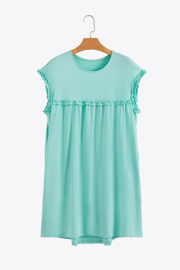 Mint Green Frilled Trim Crewneck Loose Fit Mini Dress