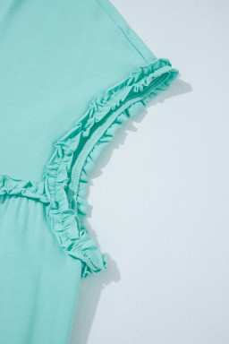 Mint Green Frilled Trim Crewneck Loose Fit Mini Dress