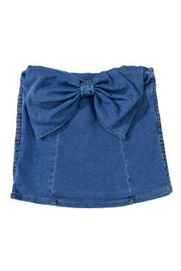 Sail Blue Vintage Bow Front Smocked Back Denim Tube Top