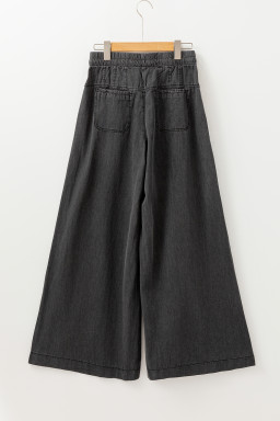 Carbon Grey Mineral Wash Button High Waist Wide Leg Jeans