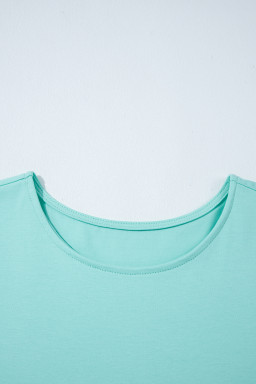 Mint Green Frilled Trim Crewneck Loose Fit Mini Dress