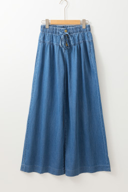 Dusk Blue Mineral Wash Button High Waist Wide Leg Jeans