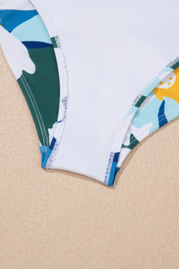 Green Floral Print Racerback High Waist Bikini Swimwear
