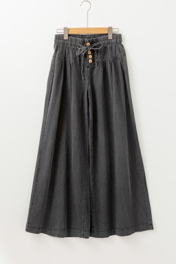 Carbon Grey Mineral Wash Button High Waist Wide Leg Jeans
