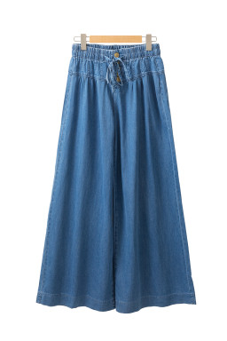 Dusk Blue Mineral Wash Button High Waist Wide Leg Jeans