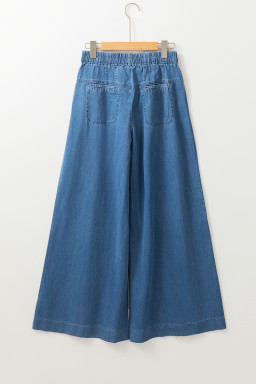 Dusk Blue Mineral Wash Button High Waist Wide Leg Jeans