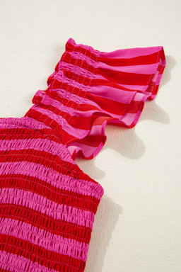 Rose Stripe Ruffle Strap Shirred Bodice Tiered Maxi Dress