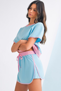 Turquoise Colorblock Edge Drop Shoulder T Shirt and Skort 2Pcs Set