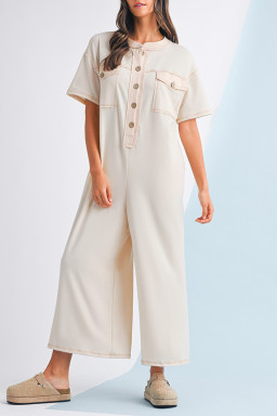 Jet Stream Patchwork Pocket Short Sleeve Jumpsuit