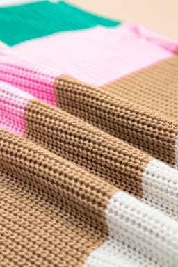 Multicolour Colorblock Notch V Neck Plus Size Knit T Shirt