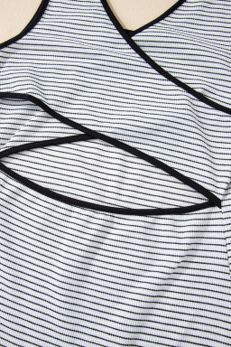 White Striped Criss Cross Back Side Slits Slim Fit Sleeveless Dress