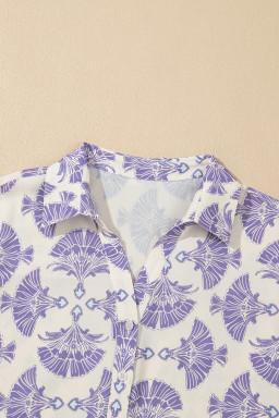 Sky Blue Abstract Print Collared Mini Dress