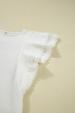 White Crinkled Layered Ruffled Flutter Sleeve Blouse