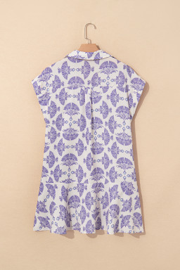 Sky Blue Abstract Print Collared Mini Dress