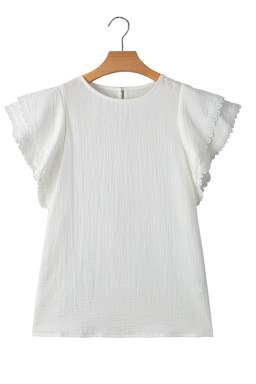 White Crinkled Layered Ruffled Flutter Sleeve Blouse