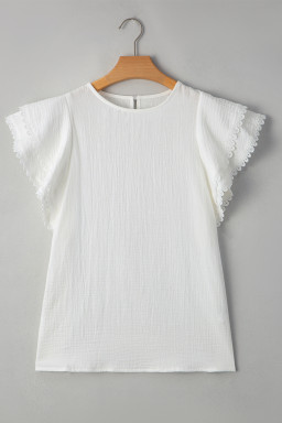 White Crinkled Layered Ruffled Flutter Sleeve Blouse