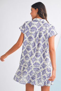 Sky Blue Abstract Print Collared Mini Dress