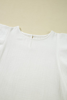 White Crinkled Layered Ruffled Flutter Sleeve Blouse