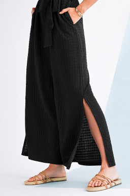 Black Checkered Mesh One Shoulder Short Sleeve Knotted Waist Jumpsuit