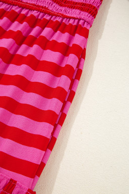 Rose Stripe Ruffle Strap Shirred Bodice Tiered Maxi Dress