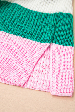 Multicolour Colorblock Notch V Neck Plus Size Knit T Shirt