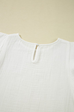 White Crinkled Layered Ruffled Flutter Sleeve Blouse