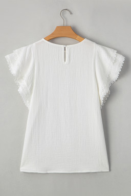 White Crinkled Layered Ruffled Flutter Sleeve Blouse