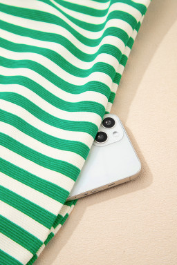 Green Striped Ruffle Short Sleeve Pop of Color Neckline Dress