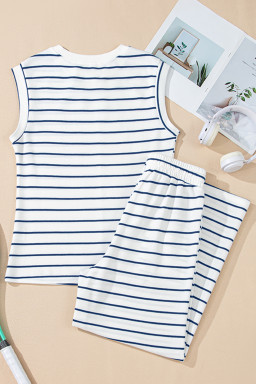 Sail Blue Casual Striped Tee and Wide Leg Pants Set