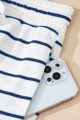 Sail Blue Casual Striped Tee and Wide Leg Pants Set