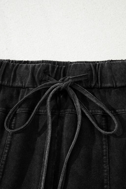 Black Mineral Wash Exposed Seam Wide Leg Cargo Pants