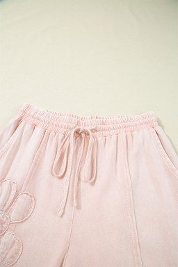 Pink Flower Patch Mineral Washed Cropped Wide Leg Pants