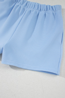 Beau Blue Solid Ribbed Short Sleeve Tee and Shorts Set