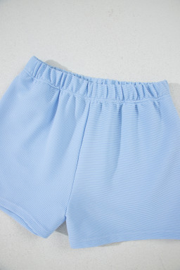 Beau Blue Solid Ribbed Short Sleeve Tee and Shorts Set