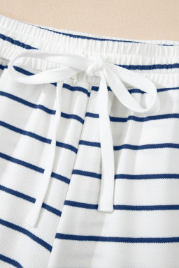 Sail Blue Casual Striped Tee and Wide Leg Pants Set