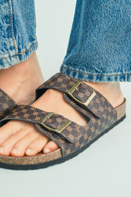 Coffee Vintage Double Buckle Comfortable Slippers