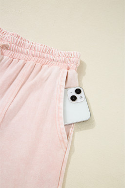 Pink Flower Patch Mineral Washed Cropped Wide Leg Pants
