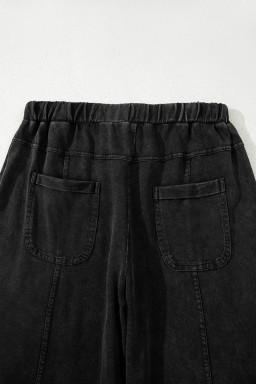 Black Mineral Wash Exposed Seam Wide Leg Cargo Pants