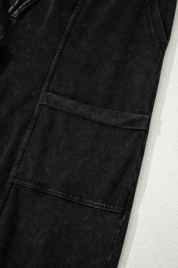 Black Mineral Wash Exposed Seam Wide Leg Cargo Pants