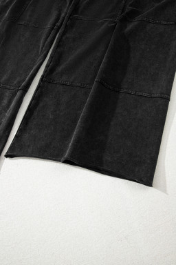 Black Mineral Wash Exposed Seam Wide Leg Cargo Pants