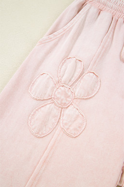 Pink Flower Patch Mineral Washed Cropped Wide Leg Pants