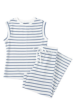 Sail Blue Casual Striped Tee and Wide Leg Pants Set