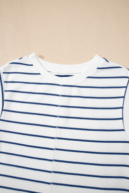 Sail Blue Casual Striped Tee and Wide Leg Pants Set